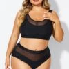 Double Up Mesh Patchwork Solid Bikini Top -Meetcurve Shop b debk150001 1