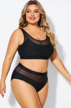 Double Up Mesh Patchwork Solid Bikini Top -Meetcurve Shop b debk150001 5