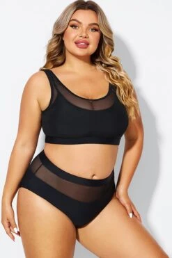 Double Up Mesh Patchwork Solid Bikini Top -Meetcurve Shop b debk150001 6