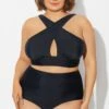 Black High Neck Cross Front Bikini Top -Meetcurve Shop b debk152001 1