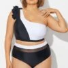 Black＆White Chic One Shoulder Bikini Top -Meetcurve Shop b debk153001 1