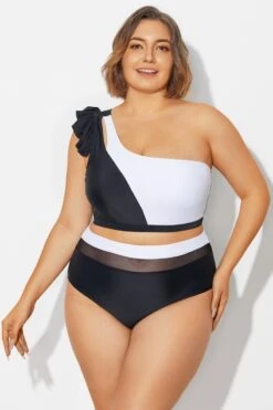 Black＆White Chic One Shoulder Bikini Top -Meetcurve Shop b debk153001 3