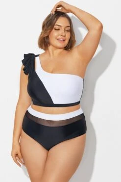 Black＆White Chic One Shoulder Bikini Top -Meetcurve Shop b debk153001 4