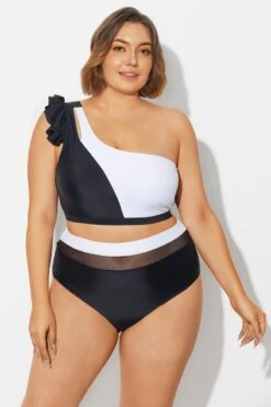Black＆White Chic One Shoulder Bikini Top -Meetcurve Shop b debk153001 5