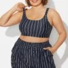Plus Size Black ＆ White Pinstripe Bikini Top -Meetcurve Shop b debk154001 1