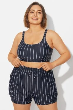 Plus Size Black ＆ White Pinstripe Bikini Top -Meetcurve Shop b debk154001 3