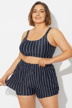 Plus Size Black ＆ White Pinstripe Bikini Top -Meetcurve Shop b debk154001 6