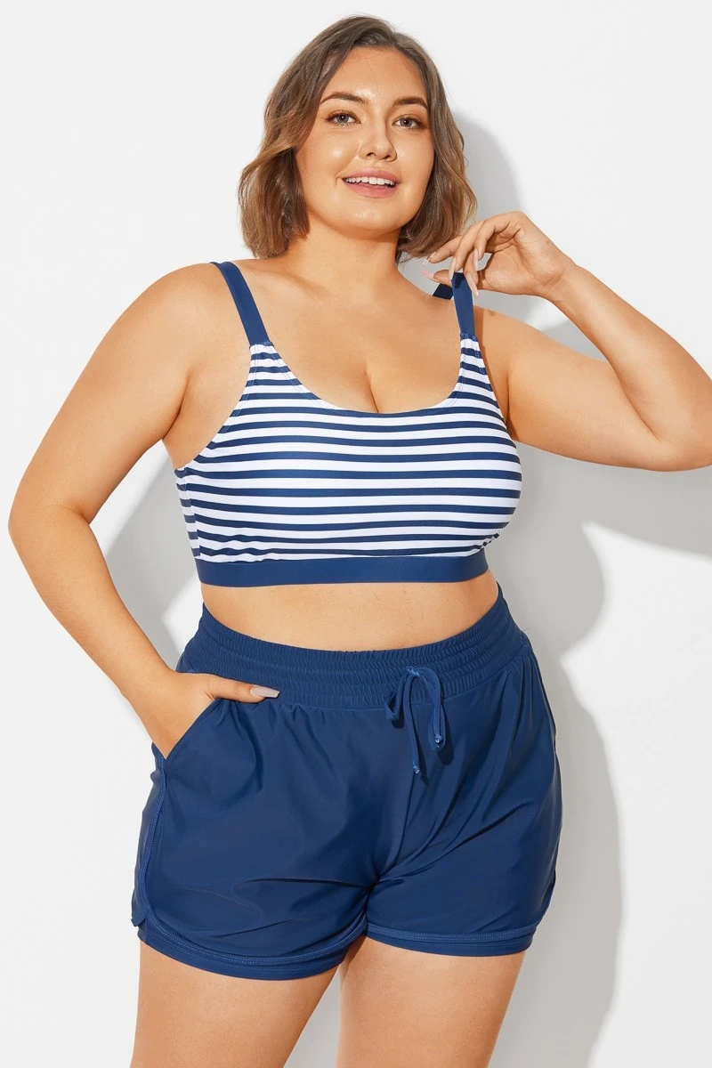 Plus Size Squaue Neck Navy Stripe Bikini Top 8 Plus Size Squaue Neck Navy Stripe Bikini Top - Image 6