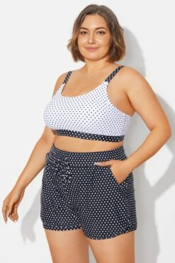 Plus Size Polka Dots Square Neck Bikini Top -Meetcurve Shop b debk154004 3