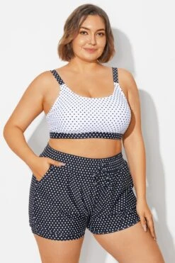 Plus Size Polka Dots Square Neck Bikini Top -Meetcurve Shop b debk154004 5