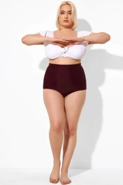 Wine Red High Waist Black Swimwear Shorts