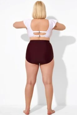 Wine Red High Waist Black Swimwear Shorts -Meetcurve Shop b debt002016 3