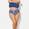 Navy Blue Floral High Waist Plus Size Bottom 2 Navy Blue Floral High Waist Plus Size Bottom -Meetcurve Shop b debt002022 1