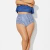Navy＆White Vertical Stripe High Waisted Bkini Bottom -Meetcurve Shop b debt002023 1 1