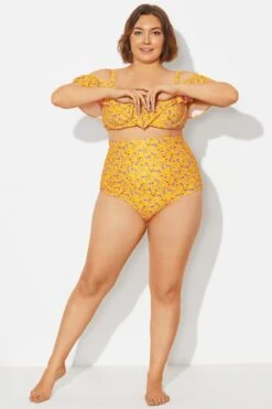 Yellow Floral High Waist Brief For Lady -Meetcurve Shop b debt002024 3