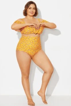Yellow Floral High Waist Brief For Lady -Meetcurve Shop b debt002024 4