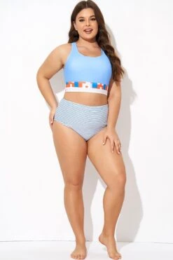 Blue And White Striped Swim Bottom -Meetcurve Shop b debt006006 3