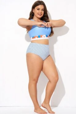 Blue And White Striped Swim Bottom -Meetcurve Shop b debt006006 4