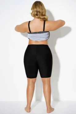 Black Solid Long Bike Short Swim Bottom -Meetcurve Shop b debt010001 3