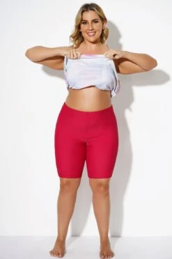 Wine Red Women Long Bike Short Swim Bottom -Meetcurve Shop b debt010003 1