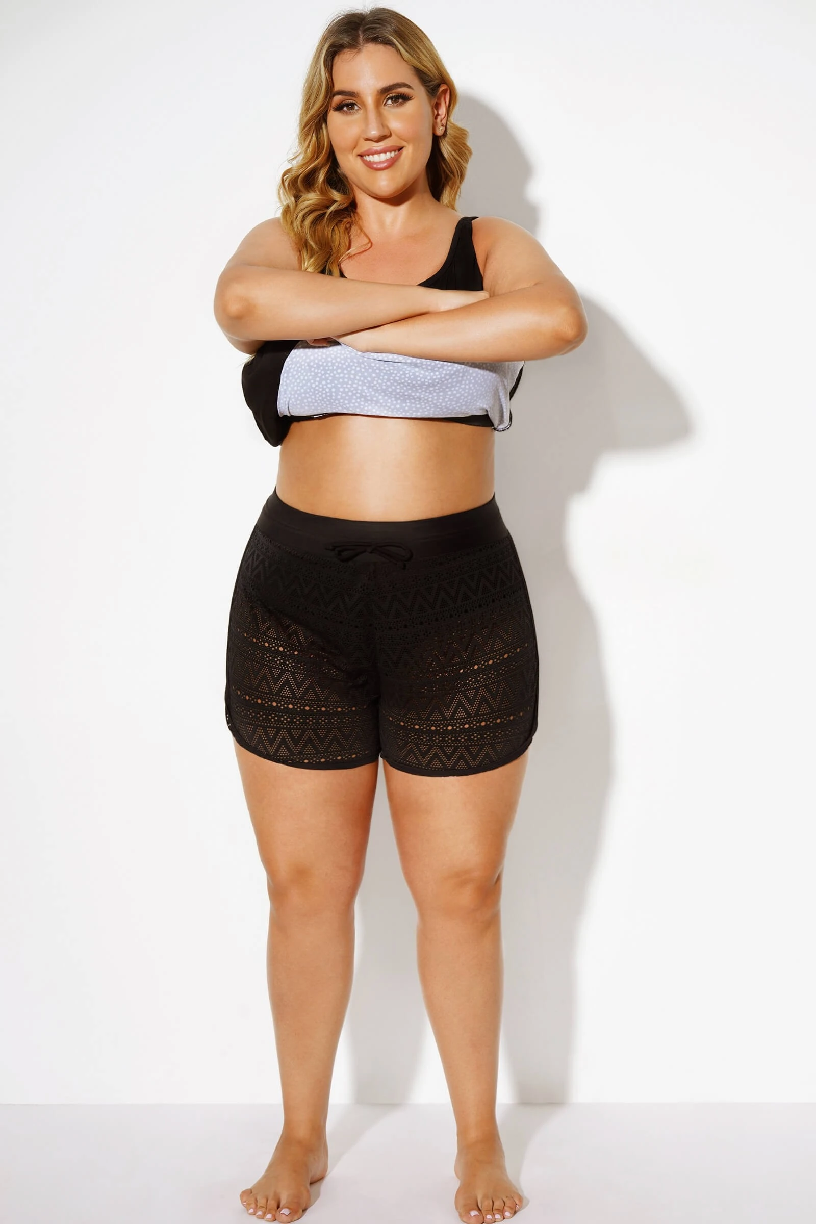 Black Hollow Out Lace Overlay Swim Short 6 Black Hollow Out Lace Overlay Swim Short - Image 4