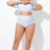 Blue High Waist Bikini Bottom With Side Ruching -Meetcurve Shop b debt016006 1