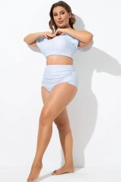 Blue High Waist Bikini Bottom With Side Ruching 8 Blue High Waist Bikini Bottom With Side Ruching -Meetcurve Shop b debt016006 4