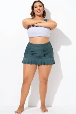 Green Ruffles Skirt With Built-in Brief -Meetcurve Shop b debt025002 4