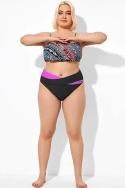 Black Pink Wrap Women High Waist Bikini Bottom 8 Black Pink Wrap Women High Waist Bikini Bottom -Meetcurve Shop b debt026005 44