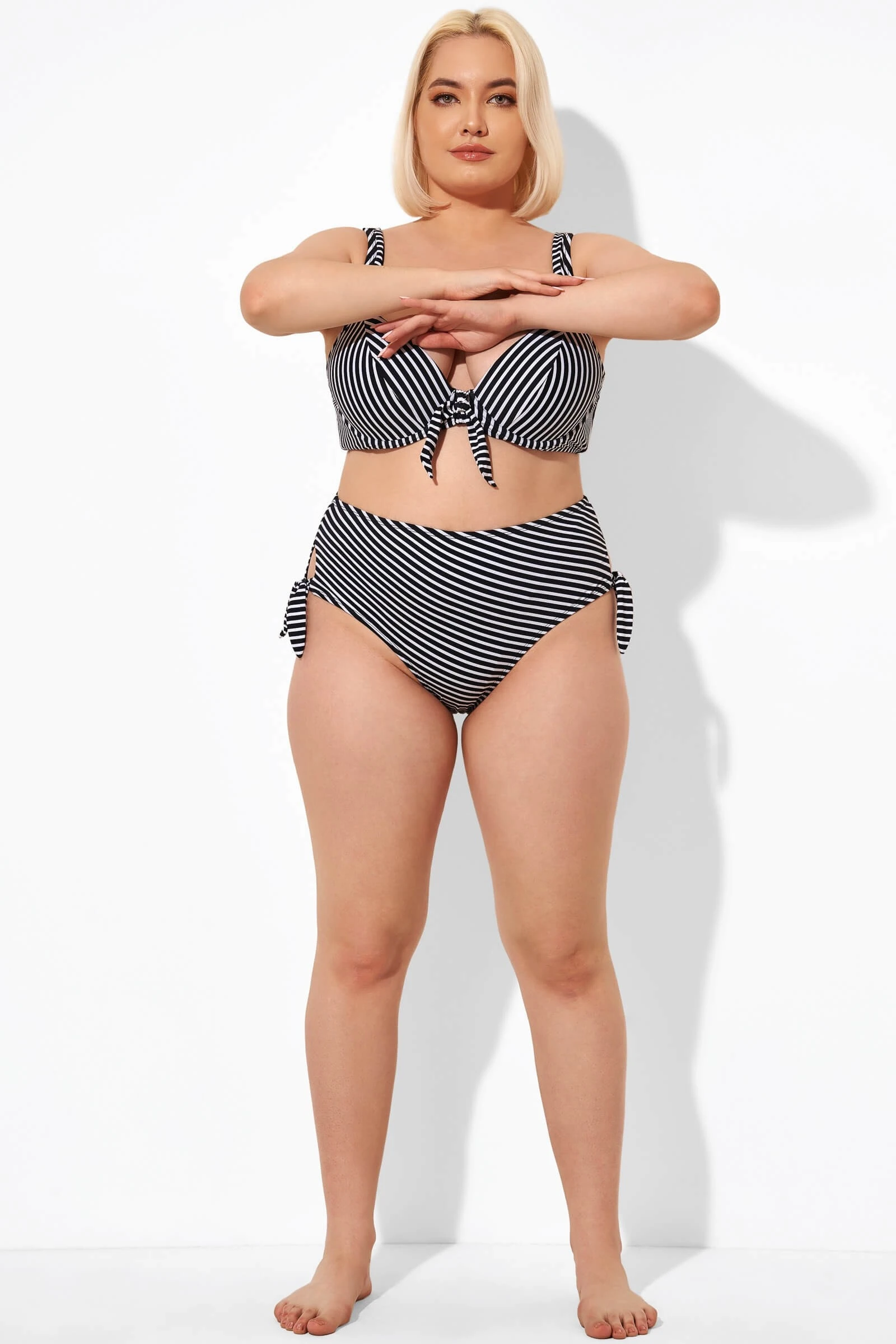 Black Stripe Side Knot High Waist Brief For Lady 6 Black Stripe Side Knot High Waist Brief For Lady - Image 4