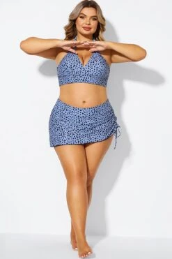 Black Dots Drawstring Side High Waisted Swim Skirt