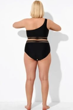 Black Mesh High Waist Bikini Bottom -Meetcurve Shop b debt048001 3