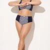 Striped High Waist Swim Bikini Bottom -Meetcurve Shop b debt059001 1