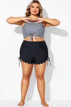 Black Drawstring Side High Waisted Bikini Bottom