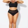 Mesh Patchwork Solid Black Bikini Bottom -Meetcurve Shop b debt062001 1
