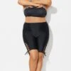 Lace Up Side Black Mid Waist Swim Shorts -Meetcurve Shop b debt064001 1