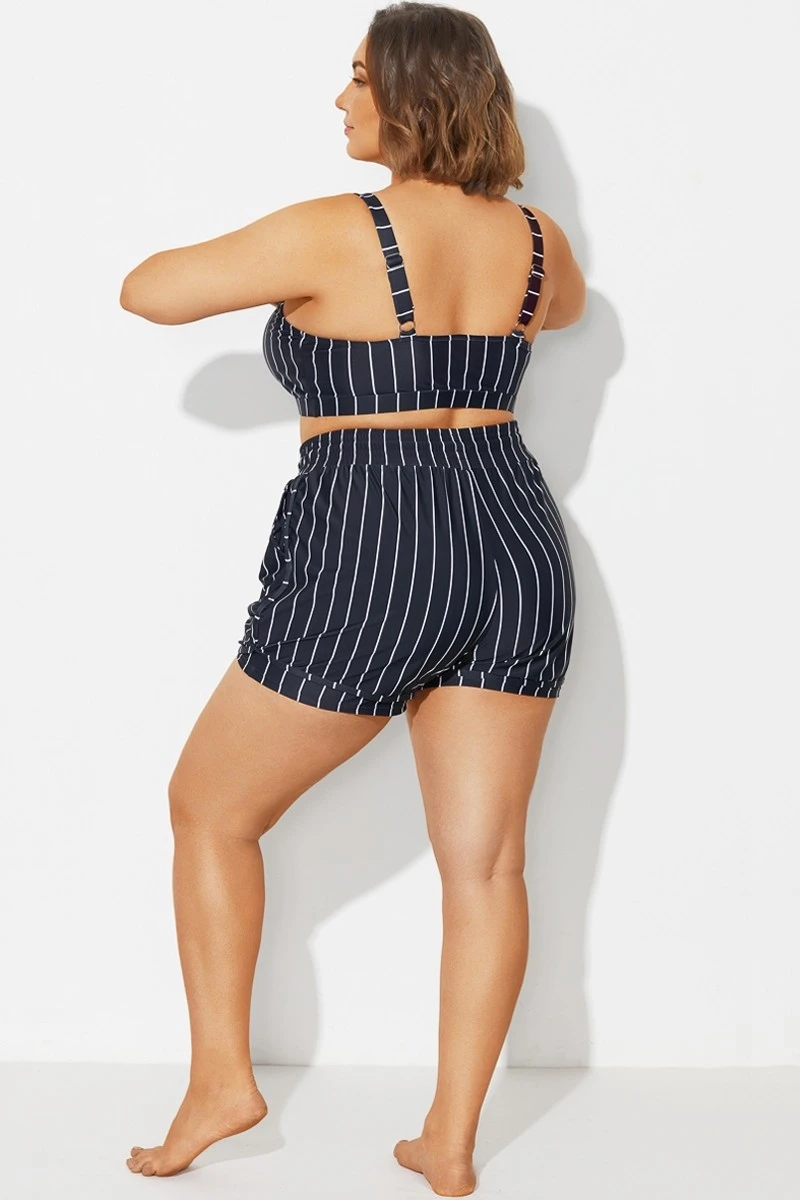 Plus Size Black & White Pinstripe Shorts 4 Plus Size Black & White Pinstripe Shorts - Image 2