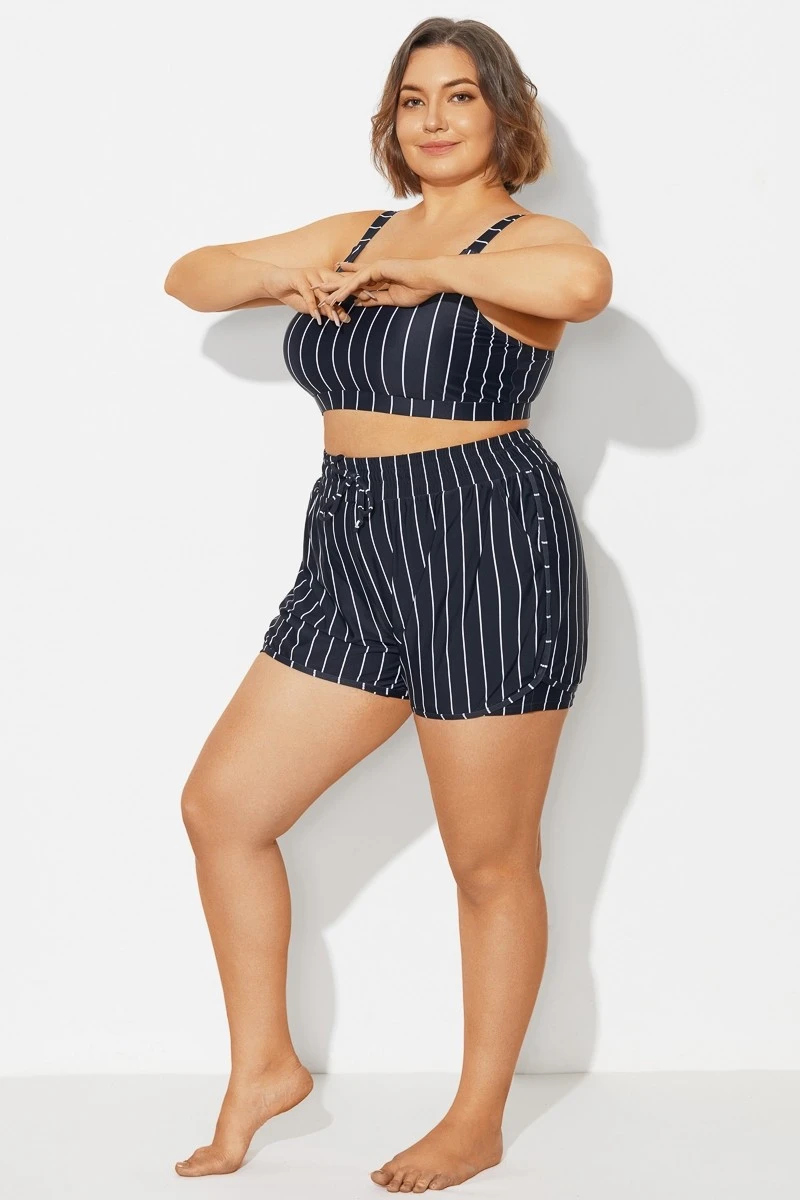 Plus Size Black & White Pinstripe Shorts 6 Plus Size Black & White Pinstripe Shorts - Image 4