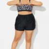Plus Size Black Mid Waist Women Shorts 2 Plus Size Black Mid Waist Women Shorts -Meetcurve Shop b debt065002 1