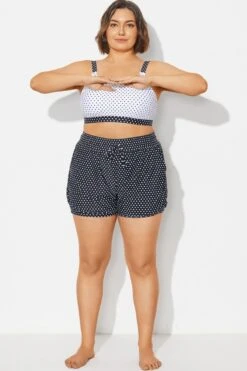 White Polka Dots Mid Waist Women Shorts 8 White Polka Dots Mid Waist Women Shorts -Meetcurve Shop b debt065004 1