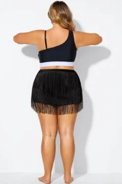 Plus Size Black High Waisted Tassel Trim Skirt 7 Plus Size Black High Waisted Tassel Trim Skirt -Meetcurve Shop b debt066001 22