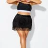 Plus Size Black High Waisted Tassel Trim Skirt -Meetcurve Shop b debt066001 33