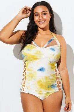Tie Dye Cut Out Underwire One Piece Swimsuit -Meetcurve Shop b deop005003 33
