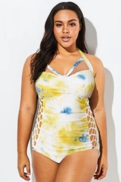 Tie Dye Cut Out Underwire One Piece Swimsuit -Meetcurve Shop b deop005003 44