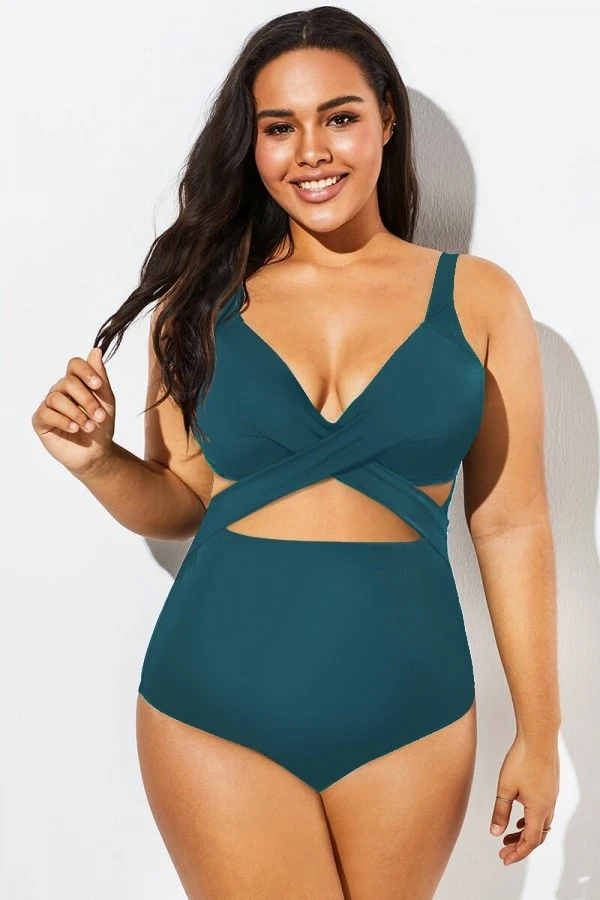 Green Modest Cut-out One Piece Swimsuit For Lady 3 Green Modest Cut-out One Piece Swimsuit For Lady