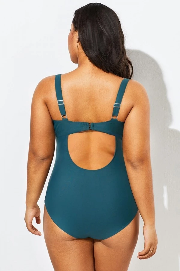 Green Modest Cut-out One Piece Swimsuit For Lady 4 Green Modest Cut-out One Piece Swimsuit For Lady - Image 2