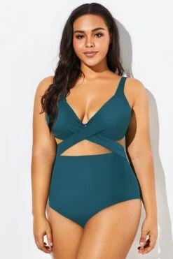 Green Modest Cut-out One Piece Swimsuit For Lady 8 Green Modest Cut-out One Piece Swimsuit For Lady -Meetcurve Shop b deop006001 33