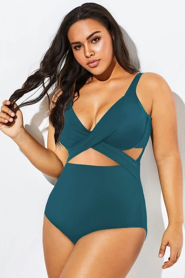 Green Modest Cut-out One Piece Swimsuit For Lady 6 Green Modest Cut-out One Piece Swimsuit For Lady - Image 4