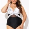 Elegant Dot Colorblock Mesh One Piece Swimsuit 1 Elegant Dot Colorblock Mesh One Piece Swimsuit -Meetcurve Shop b deop006010 3