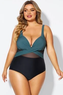 V-Neck Colorblock Tummy Control One Piece Swimsuit 11 V-Neck Colorblock Tummy Control One Piece Swimsuit -Meetcurve Shop b deop006011 1